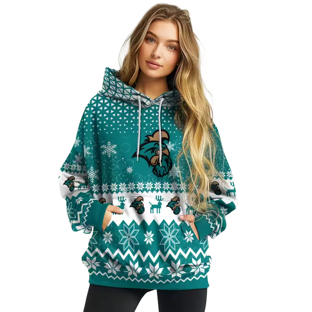 coastal carolina chanticleers reindeer motif green hoodie high quality coastal carolina chanticleers reindeer motif green hoodie high quality