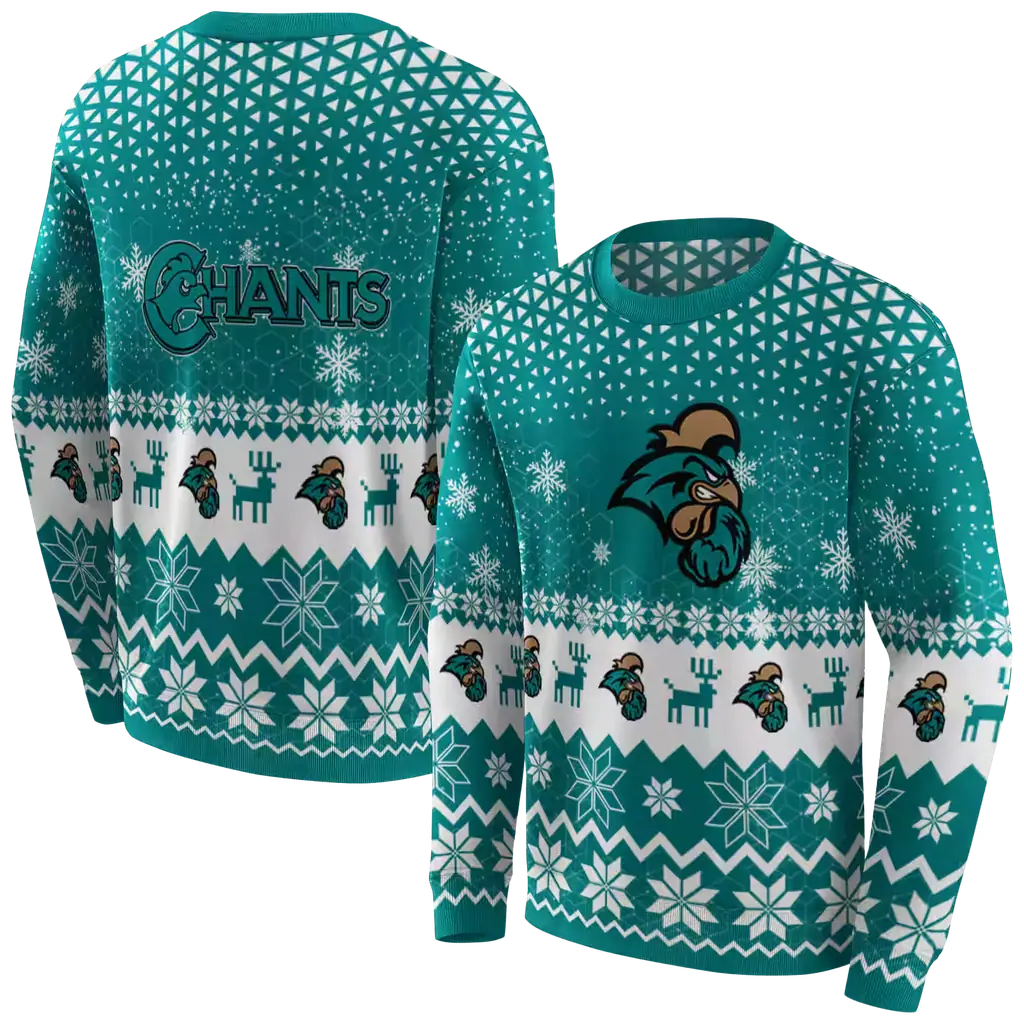 coastal carolina chanticleers reindeer motif green hoodie premium grade coastal carolina chanticleers reindeer motif green hoodie premium grade