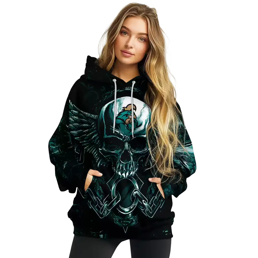 coastal carolina chanticleers skull artwork green black hoodie high quality coastal carolina chanticleers skull artwork green black hoodie high quality