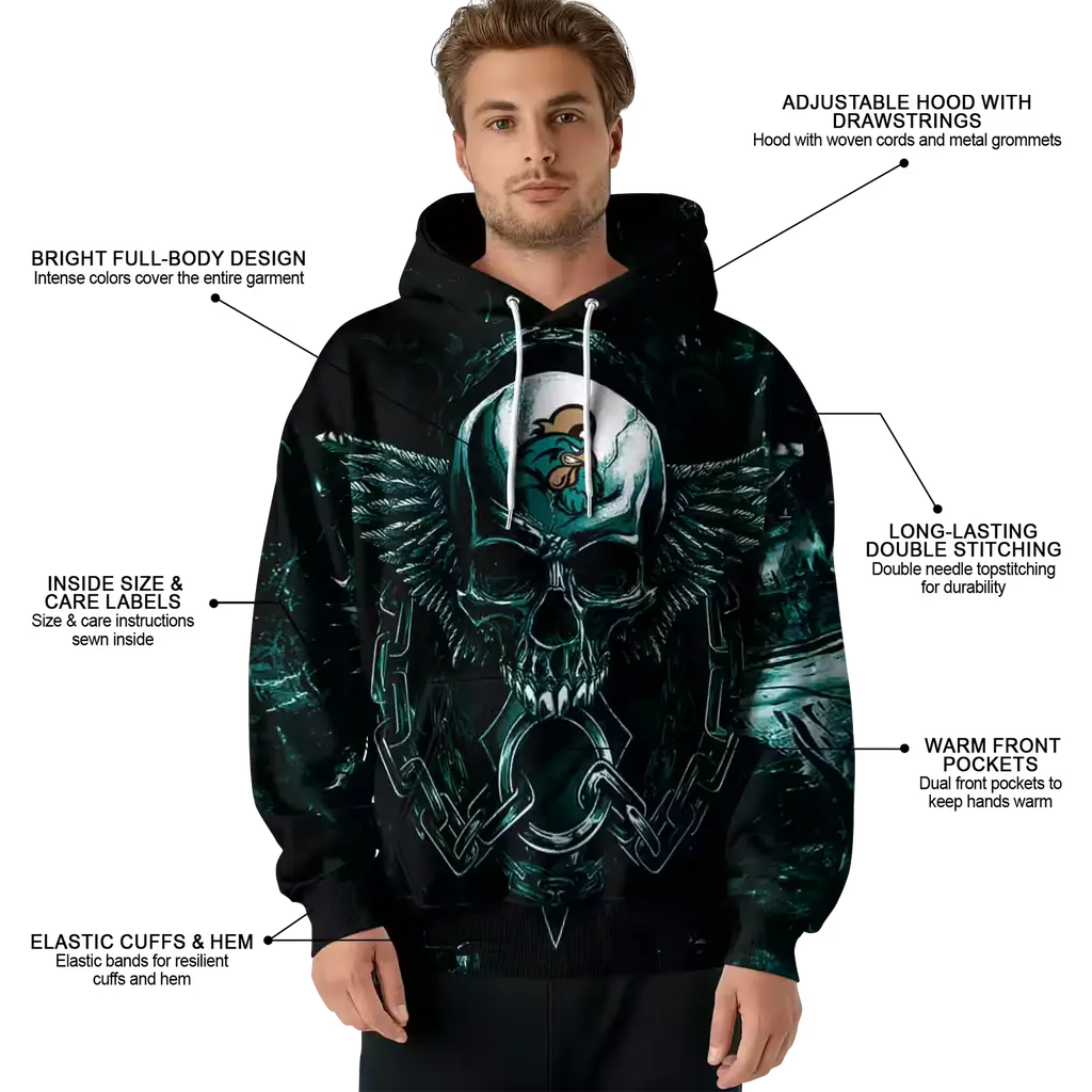 coastal carolina chanticleers skull artwork green black hoodie latest model coastal carolina chanticleers skull artwork green black hoodie latest model