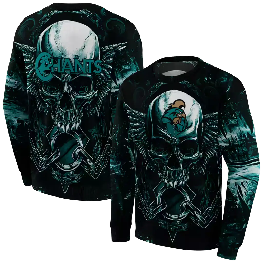 coastal carolina chanticleers skull artwork green black hoodie premium grade coastal carolina chanticleers skull artwork green black hoodie premium grade