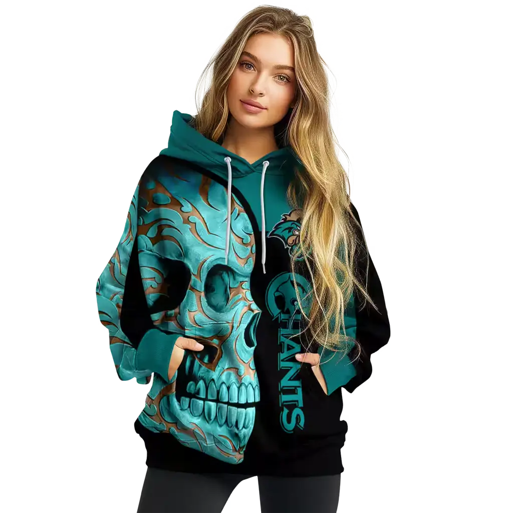 coastal carolina chanticleers skull motif green black hoodie high quality coastal carolina chanticleers skull motif green black hoodie high quality