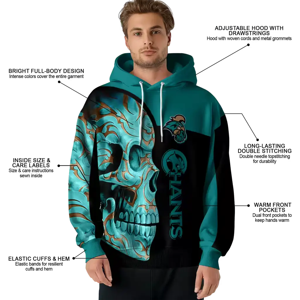 coastal carolina chanticleers skull motif green black hoodie latest model coastal carolina chanticleers skull motif green black hoodie latest model