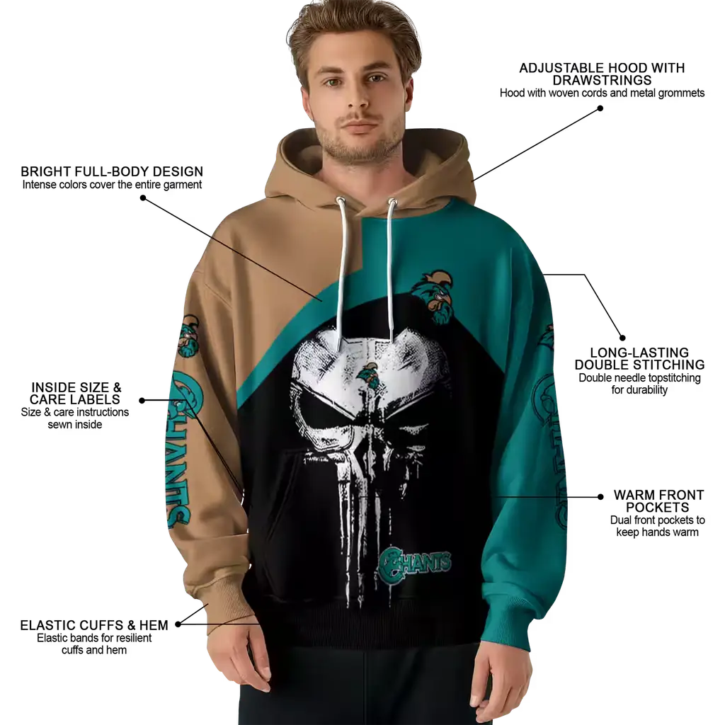 coastal carolina chanticleers skull punisher gold black hoodie latest model coastal carolina chanticleers skull punisher gold black hoodie latest model