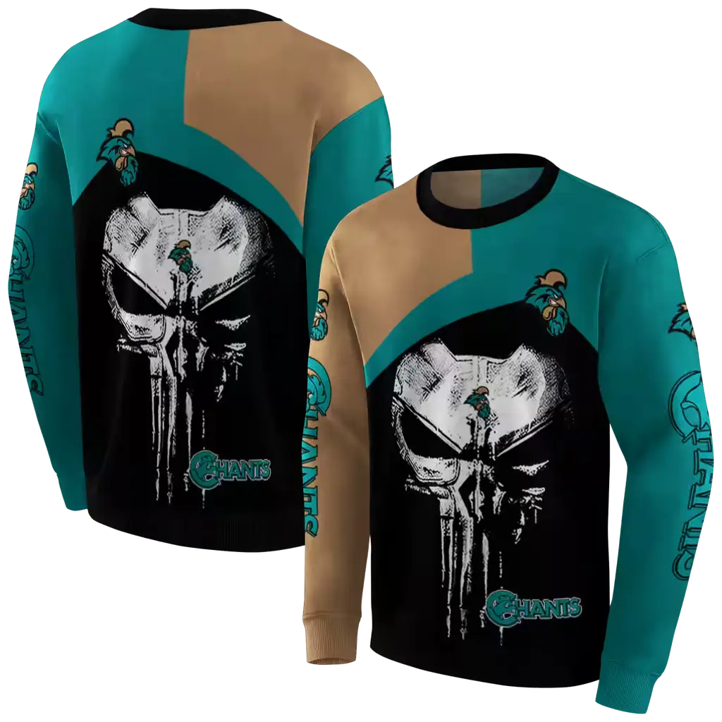 coastal carolina chanticleers skull punisher gold black hoodie premium grade coastal carolina chanticleers skull punisher gold black hoodie premium grade