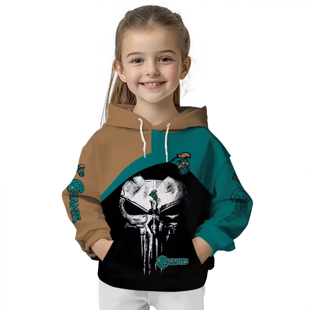 coastal carolina chanticleers skull punisher gold black hoodie top rated coastal carolina chanticleers skull punisher gold black hoodie top rated
