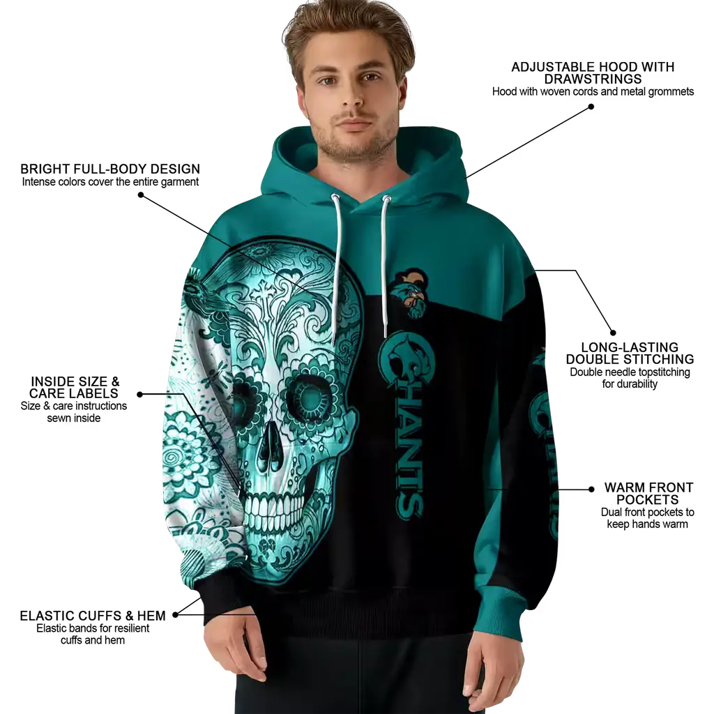 coastal carolina chanticleers sugar skull green black hoodie latest model coastal carolina chanticleers sugar skull green black hoodie latest model