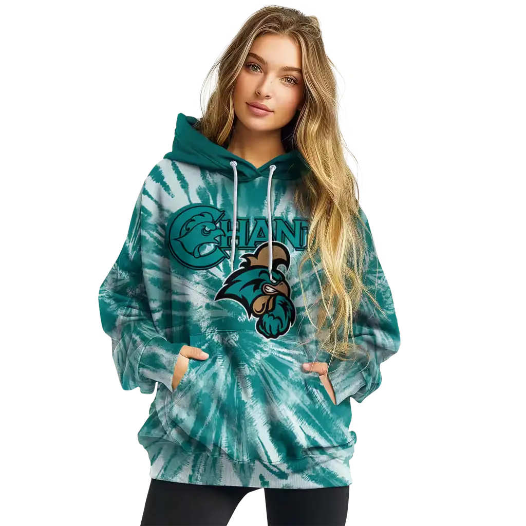 coastal carolina chanticleers tie dye pattern green hoodie high quality coastal carolina chanticleers tie dye pattern green hoodie high quality