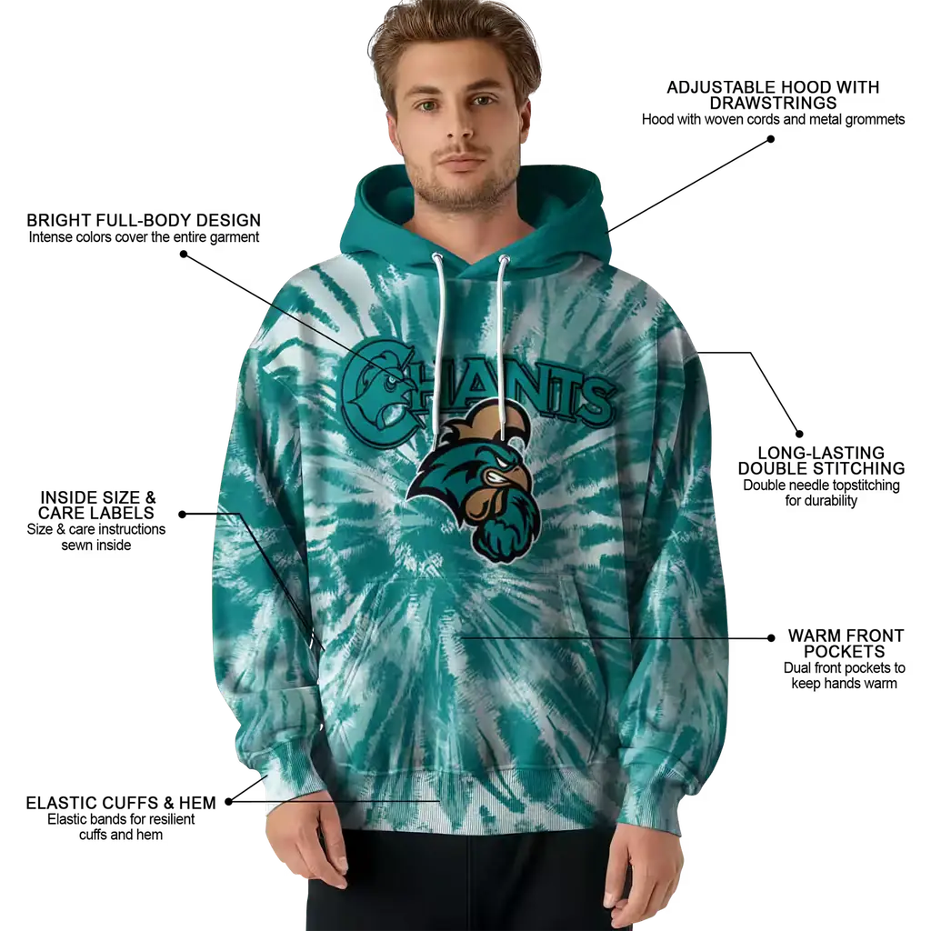 coastal carolina chanticleers tie dye pattern green hoodie latest model coastal carolina chanticleers tie dye pattern green hoodie latest model