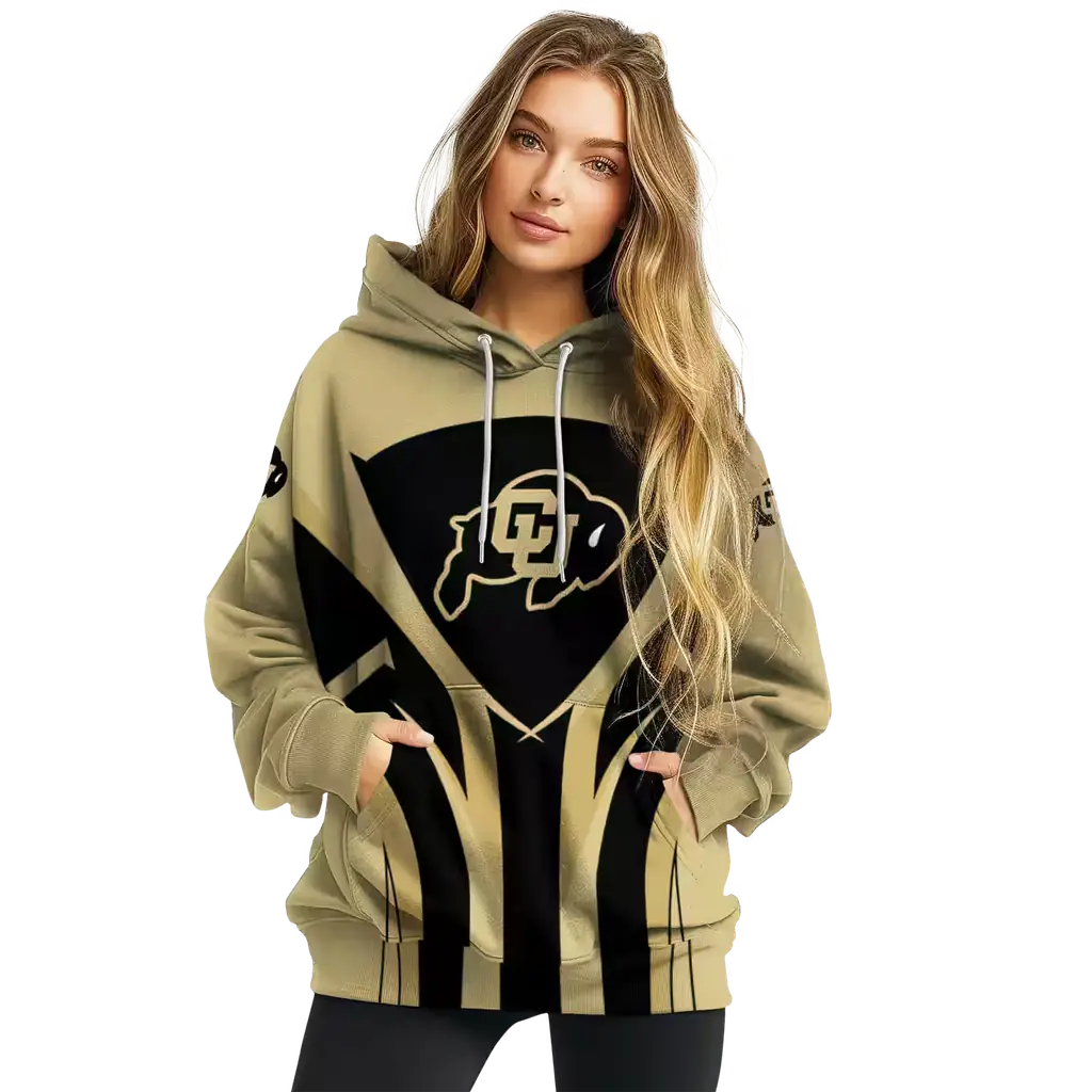 colorado buffaloes concentric lines gold black hoodie high quality colorado buffaloes concentric lines gold black hoodie high quality