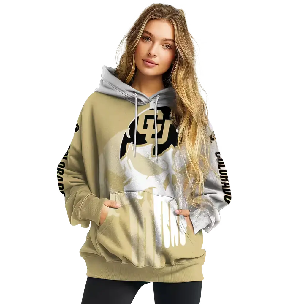 colorado buffaloes graphic punisher gold white hoodie high quality colorado buffaloes graphic punisher gold white hoodie high quality