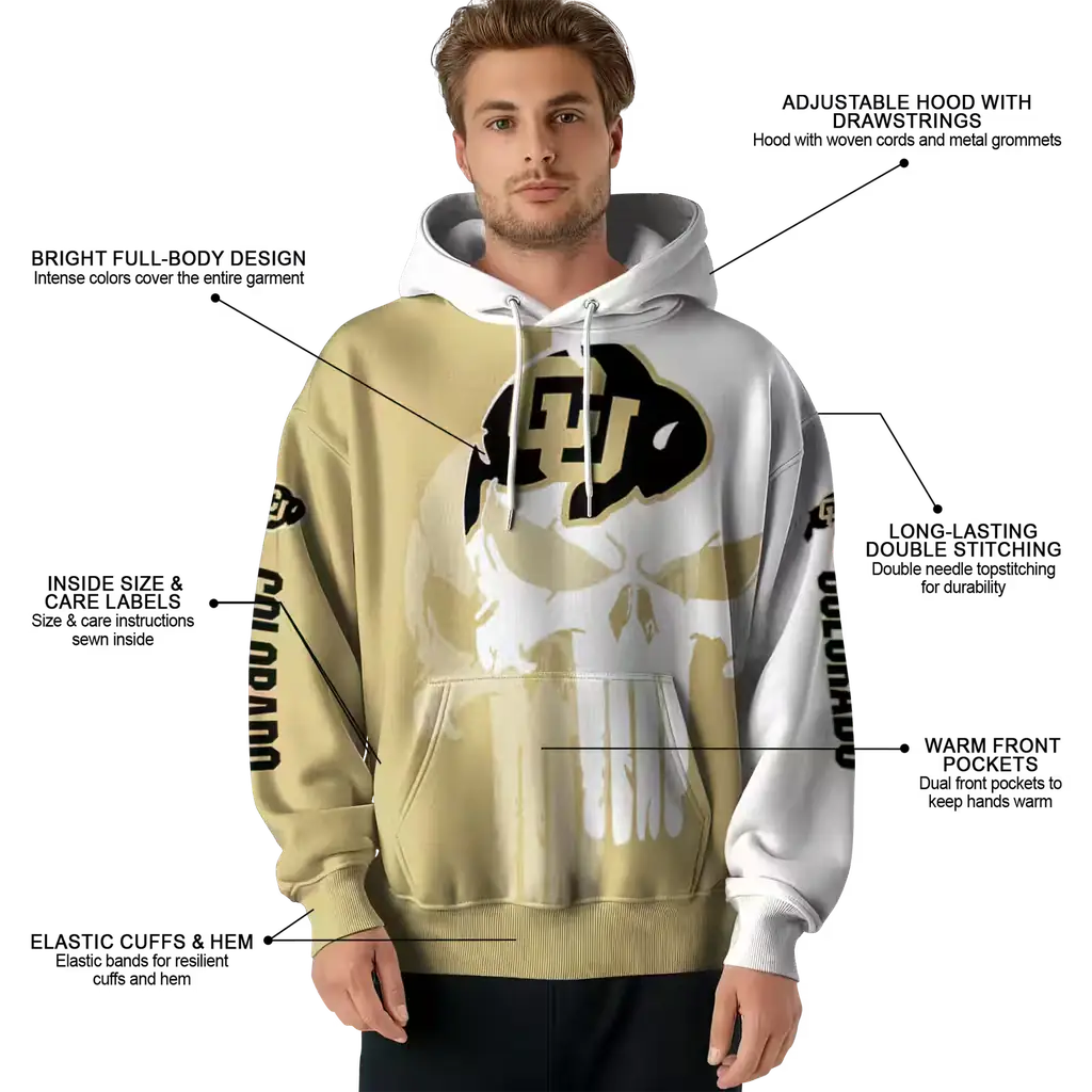 colorado buffaloes graphic punisher gold white hoodie latest model colorado buffaloes graphic punisher gold white hoodie latest model