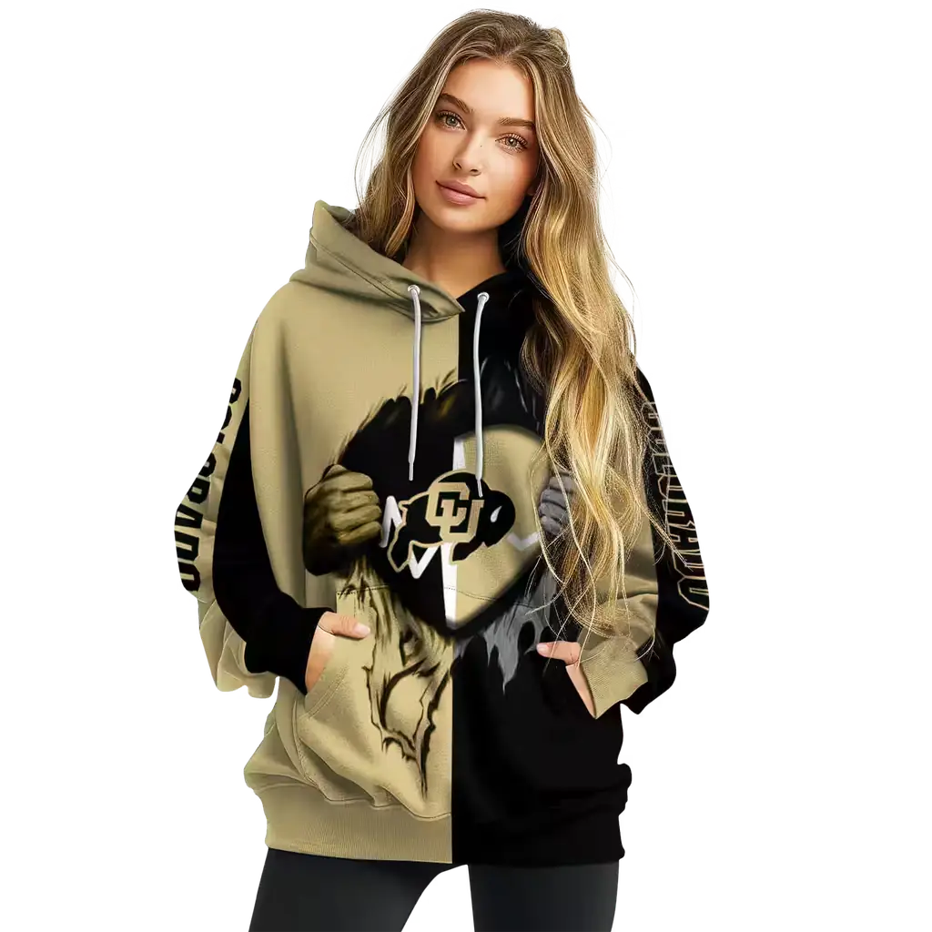 colorado buffaloes heartbeat graphic gold hoodie high quality colorado buffaloes heartbeat graphic gold hoodie high quality