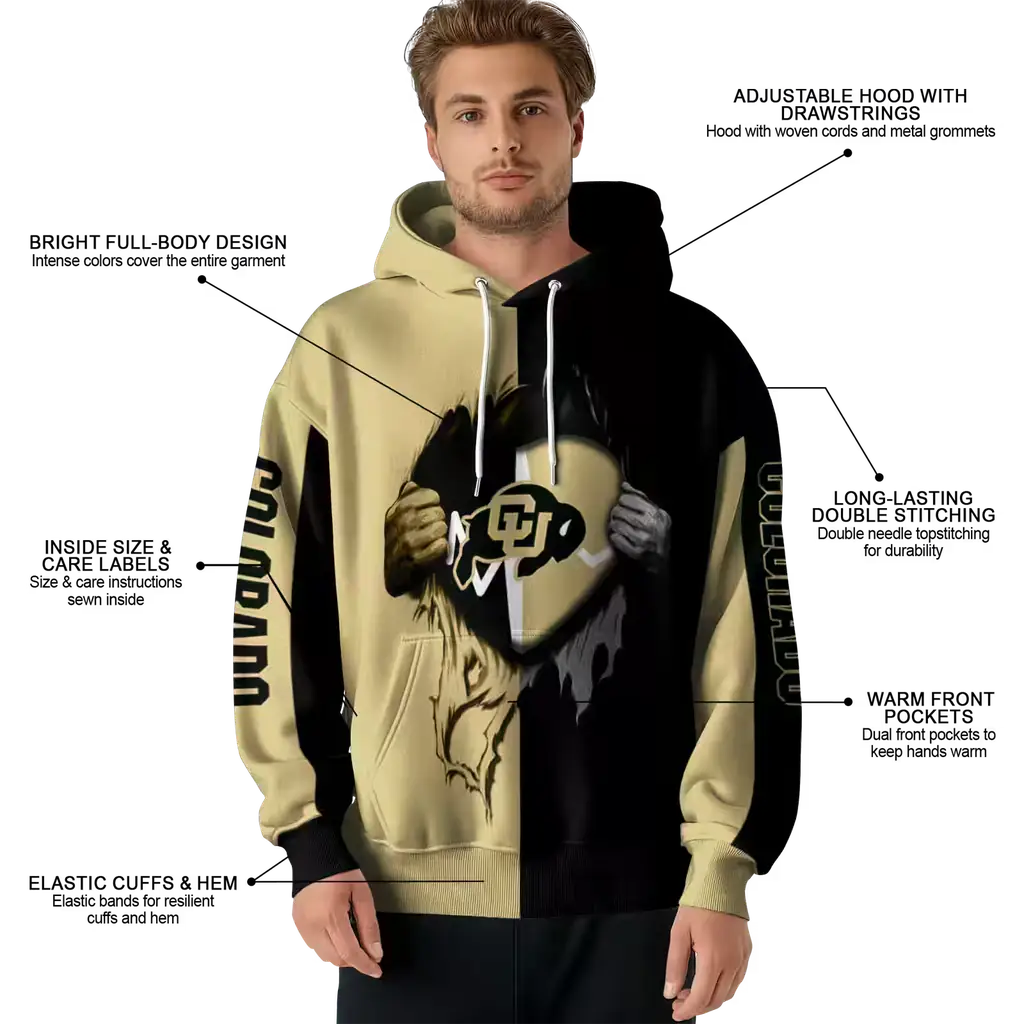 colorado buffaloes heartbeat graphic gold hoodie latest model colorado buffaloes heartbeat graphic gold hoodie latest model