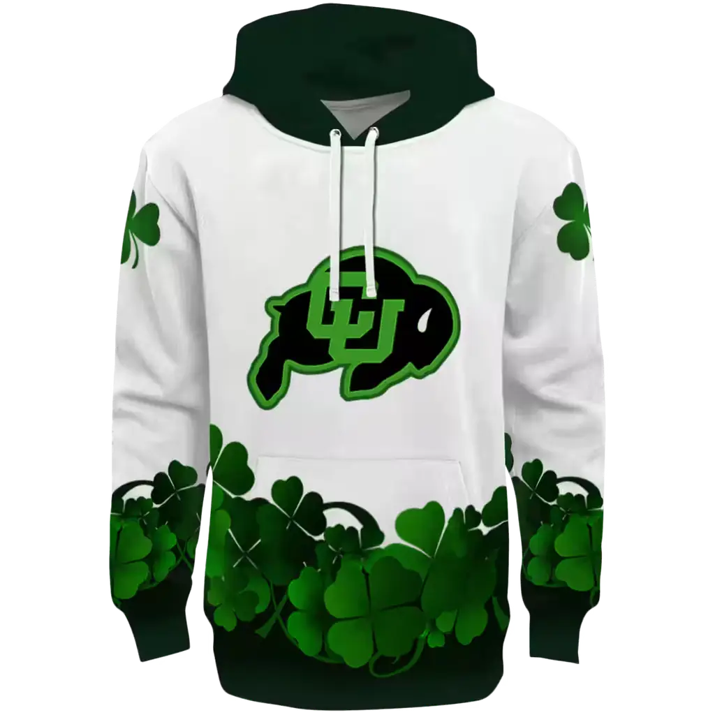 colorado buffaloes lucky motif white green hoodie best selling colorado buffaloes lucky motif white green hoodie best selling