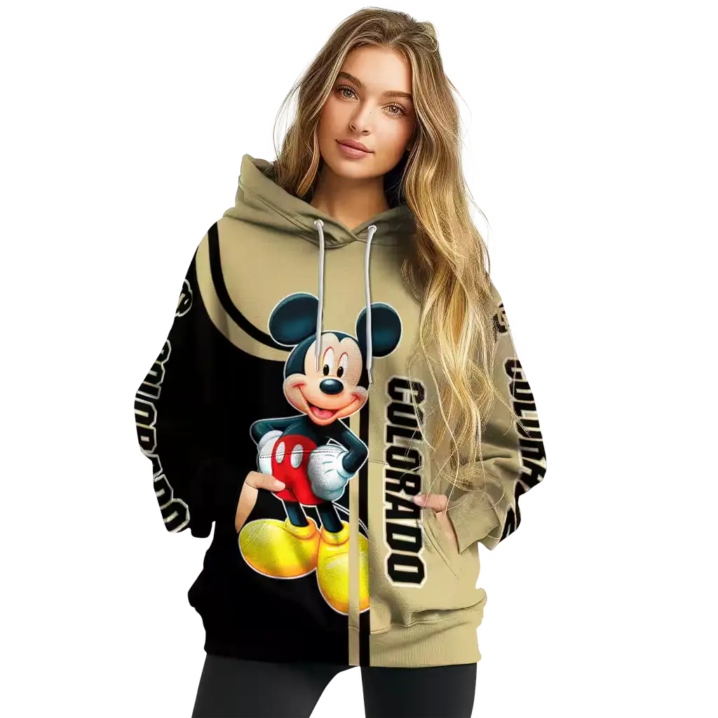 colorado buffaloes mickey mouse gold black hoodie high quality colorado buffaloes mickey mouse gold black hoodie high quality