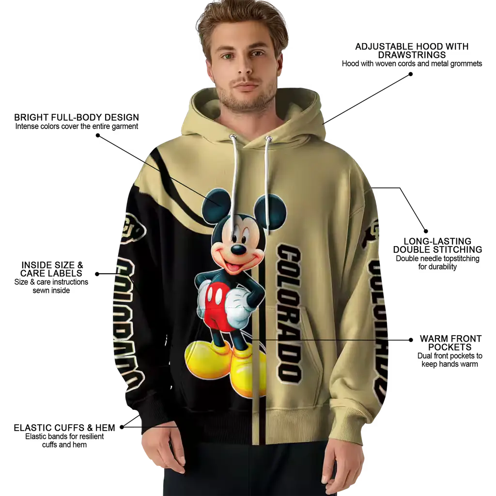 colorado buffaloes mickey mouse gold black hoodie latest model colorado buffaloes mickey mouse gold black hoodie latest model