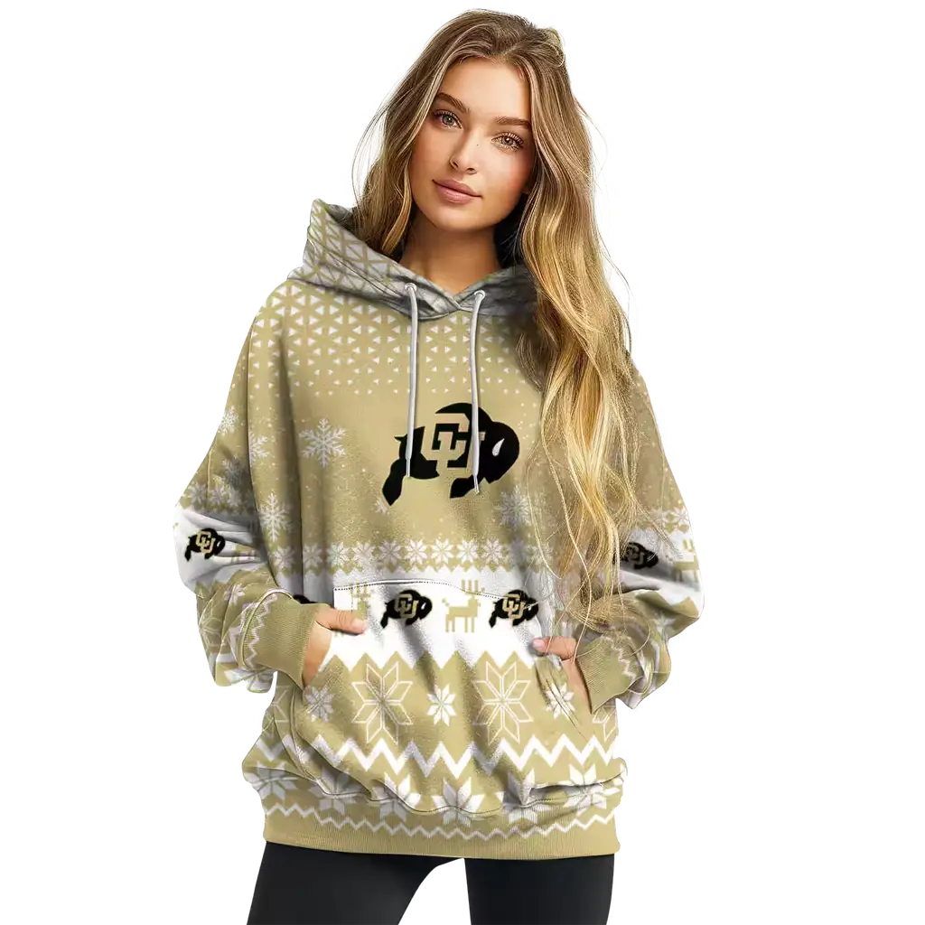 colorado buffaloes reindeer motif gold hoodie high quality colorado buffaloes reindeer motif gold hoodie high quality