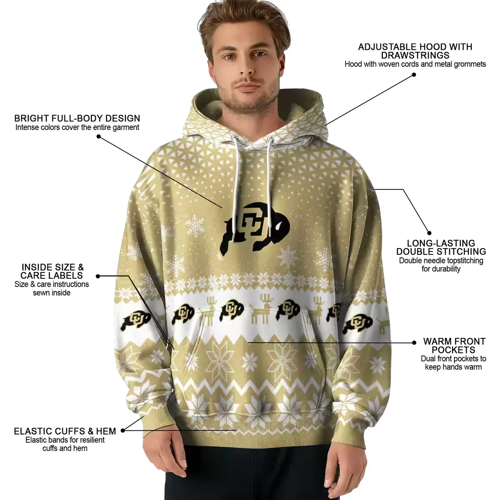 colorado buffaloes reindeer motif gold hoodie latest model colorado buffaloes reindeer motif gold hoodie latest model