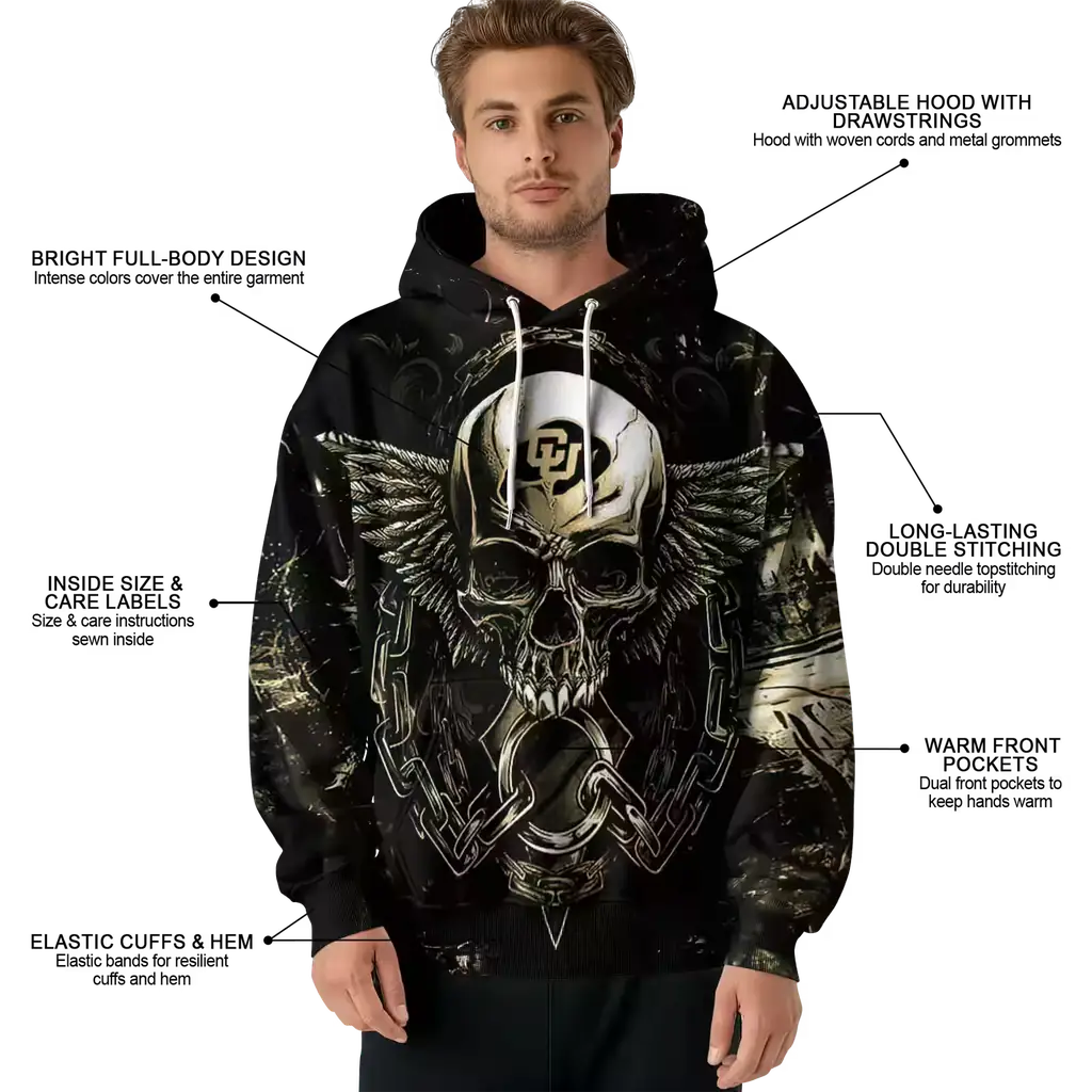 colorado buffaloes skull artwork gold black hoodie latest model colorado buffaloes skull artwork gold black hoodie latest model