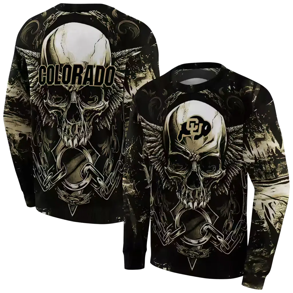 colorado buffaloes skull artwork gold black hoodie premium grade colorado buffaloes skull artwork gold black hoodie premium grade