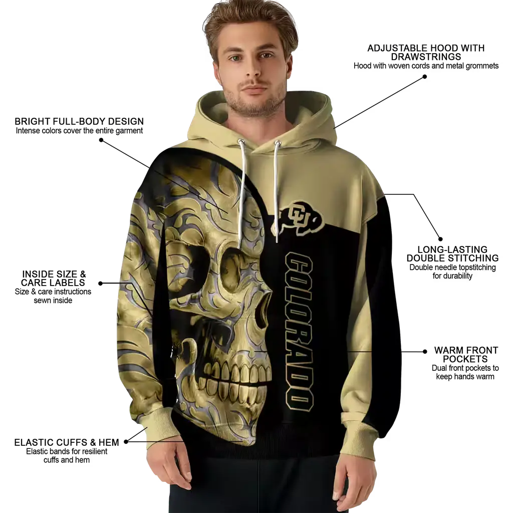 colorado buffaloes skull motif gold black hoodie latest model colorado buffaloes skull motif gold black hoodie latest model