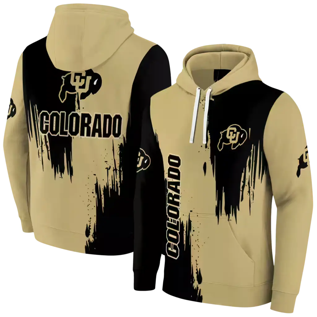 colorado buffaloes splatter effect gold hoodie fashion forward colorado buffaloes splatter effect gold hoodie fashion forward