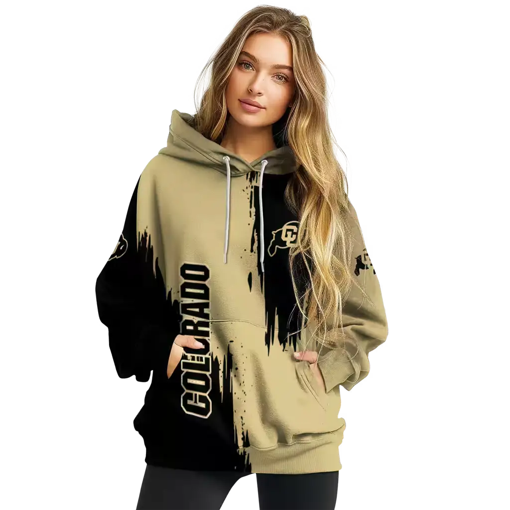 colorado buffaloes splatter effect gold hoodie high quality colorado buffaloes splatter effect gold hoodie high quality