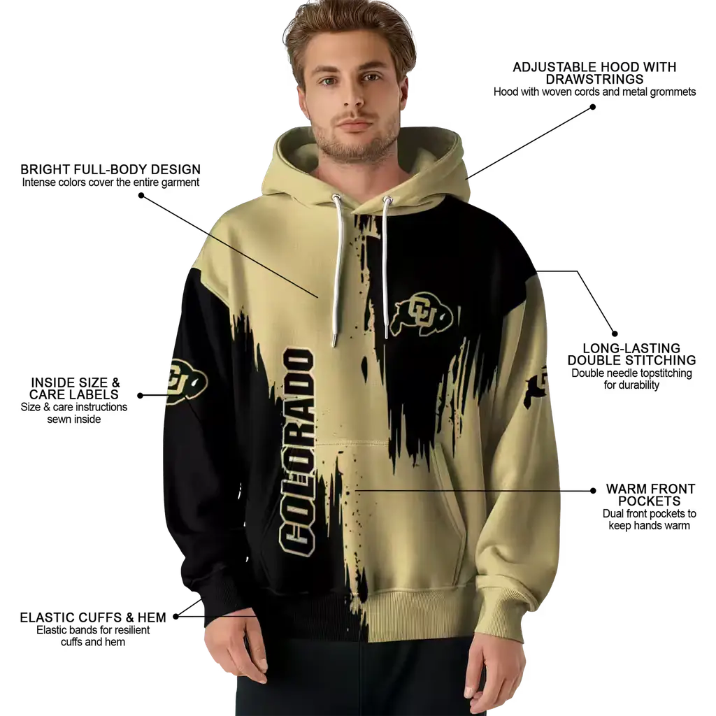 colorado buffaloes splatter effect gold hoodie latest model colorado buffaloes splatter effect gold hoodie latest model