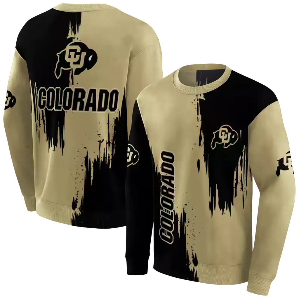 colorado buffaloes splatter effect gold hoodie premium grade colorado buffaloes splatter effect gold hoodie premium grade