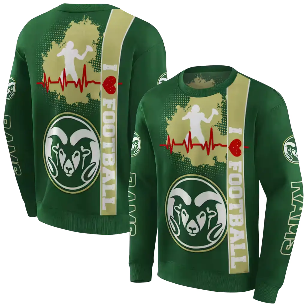 colorado state rams football heartbeat green hoodie premium grade colorado state rams football heartbeat green hoodie premium grade