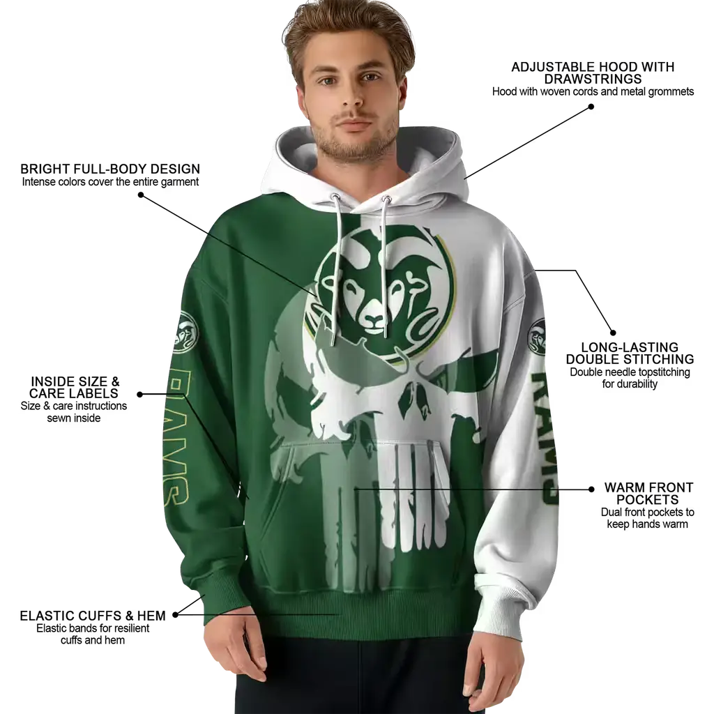 colorado state rams graphic punisher green white hoodie latest model colorado state rams graphic punisher green white hoodie latest model