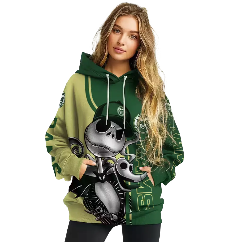colorado state rams jack skellington green hoodie high quality colorado state rams jack skellington green hoodie high quality