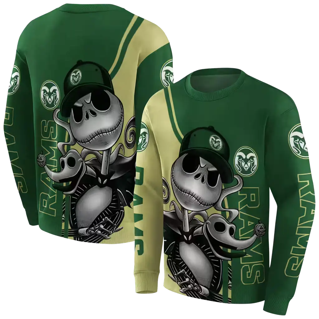 colorado state rams jack skellington green hoodie premium grade colorado state rams jack skellington green hoodie premium grade