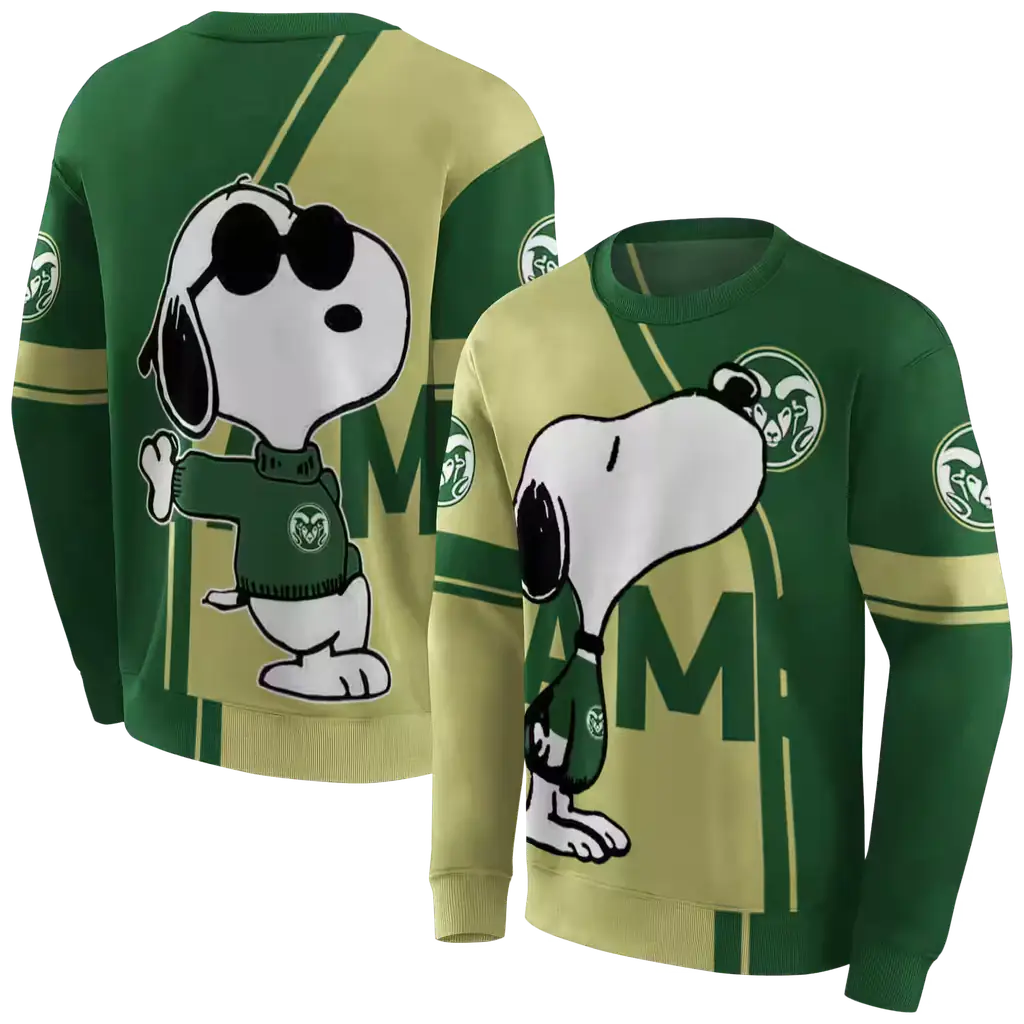 colorado state rams playful snoopy green hoodie premium grade colorado state rams playful snoopy green hoodie premium grade