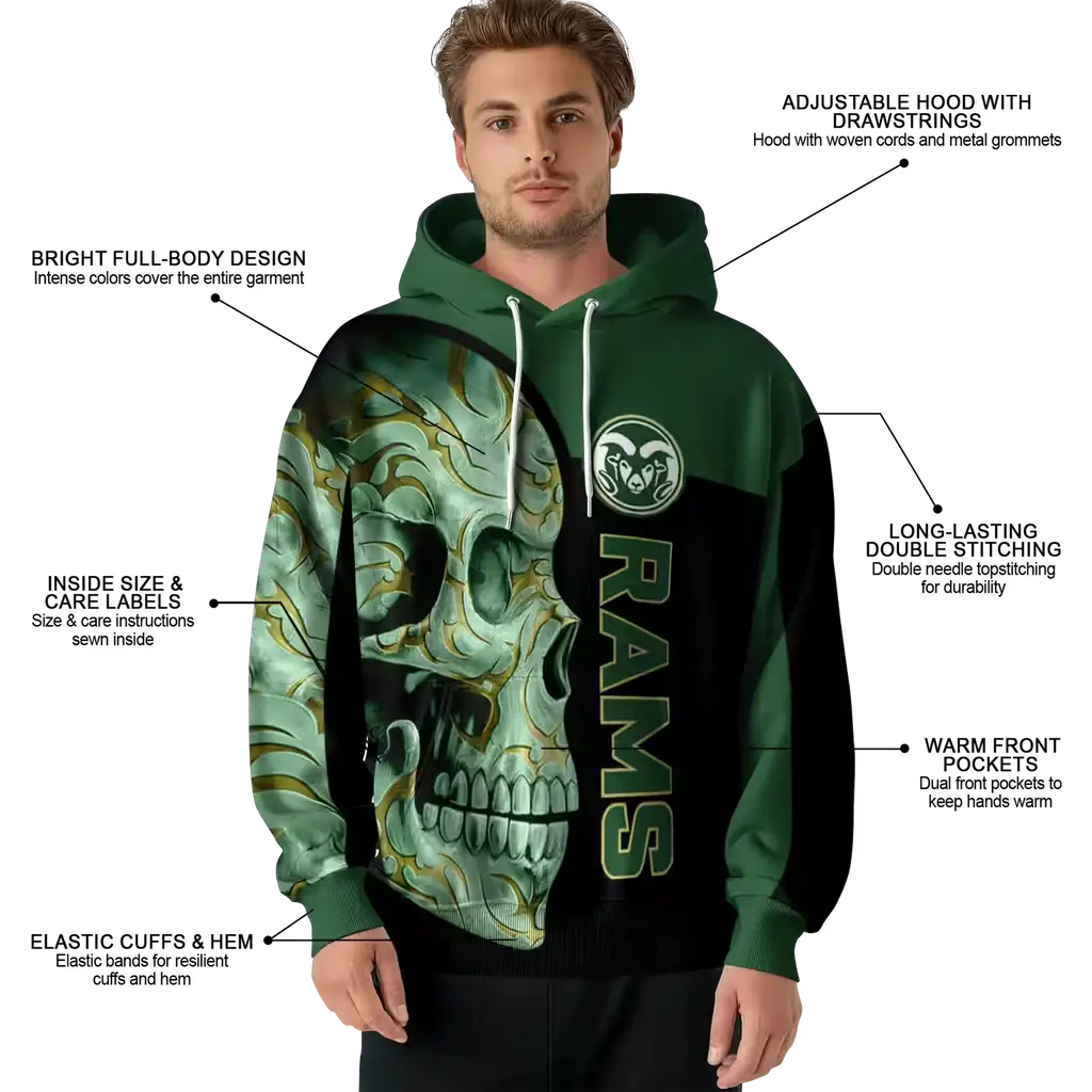 colorado state rams skull motif green black hoodie latest model colorado state rams skull motif green black hoodie latest model