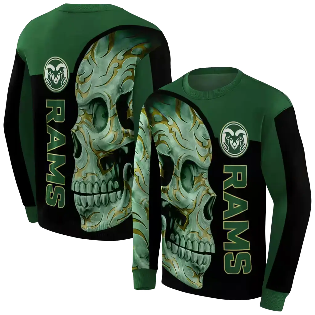 colorado state rams skull motif green black hoodie premium grade colorado state rams skull motif green black hoodie premium grade