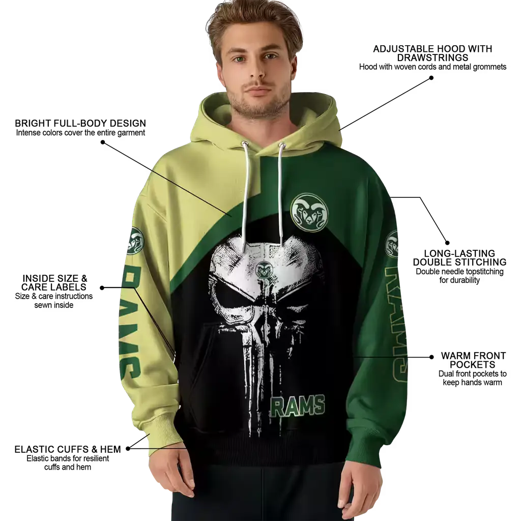 colorado state rams skull punisher gold black hoodie latest model colorado state rams skull punisher gold black hoodie latest model