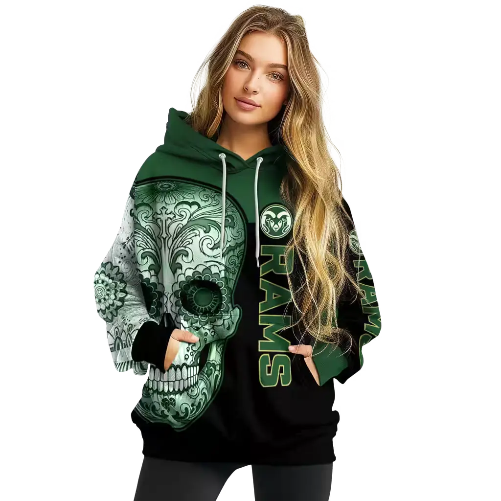 colorado state rams sugar skull green black hoodie high quality colorado state rams sugar skull green black hoodie high quality