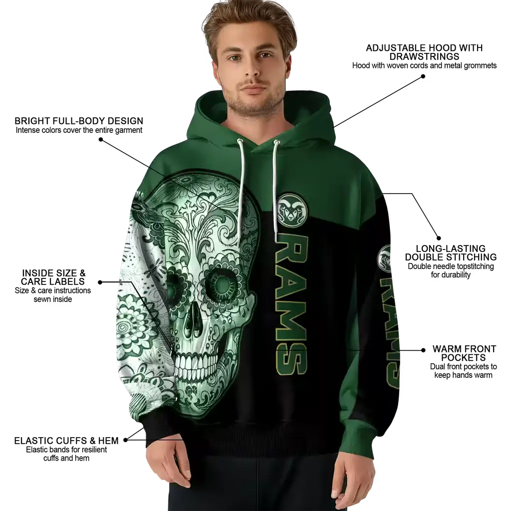 colorado state rams sugar skull green black hoodie latest model colorado state rams sugar skull green black hoodie latest model