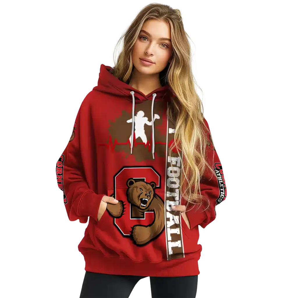 cornell big red football heartbeat red hoodie high quality cornell big red football heartbeat red hoodie high quality