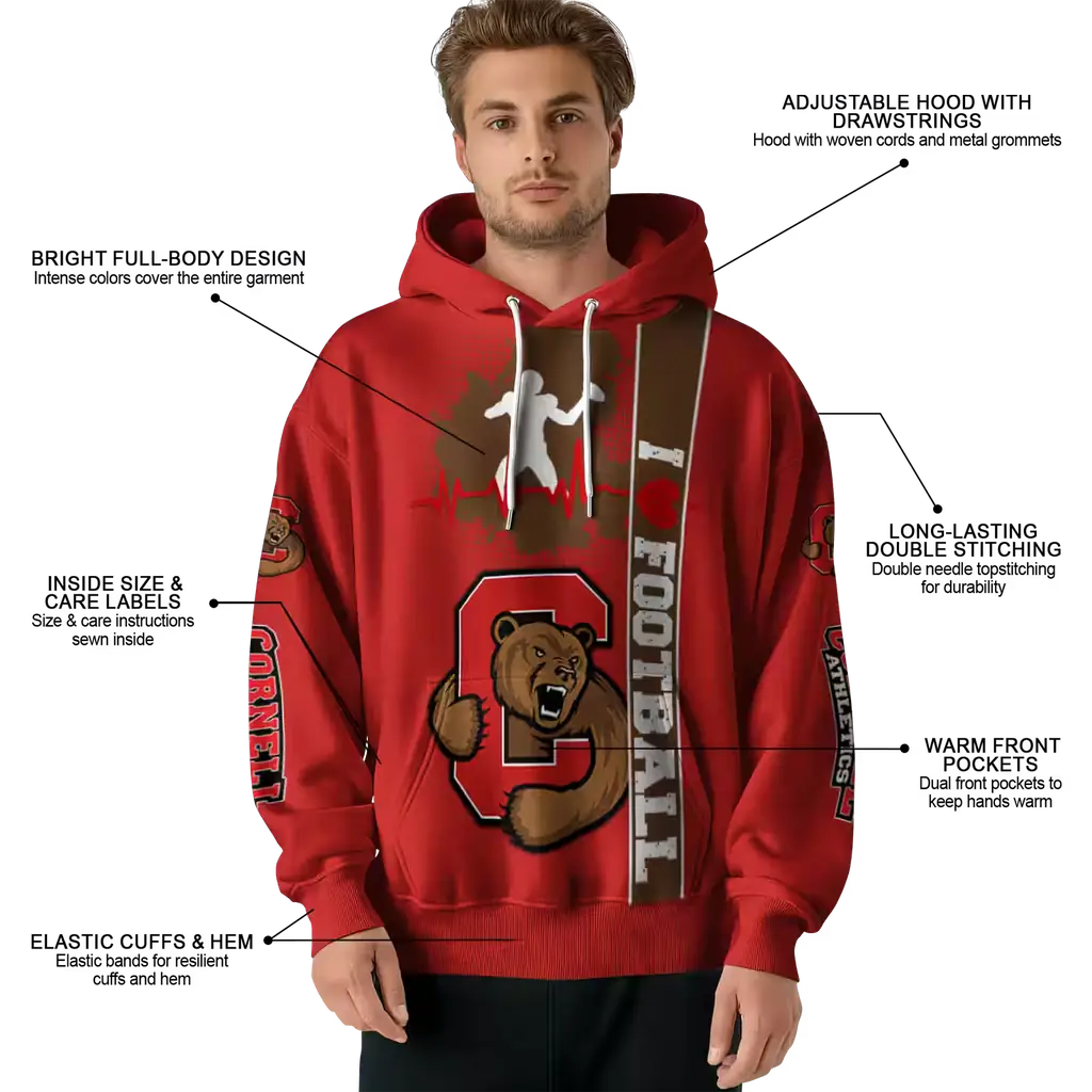 cornell big red football heartbeat red hoodie latest model cornell big red football heartbeat red hoodie latest model