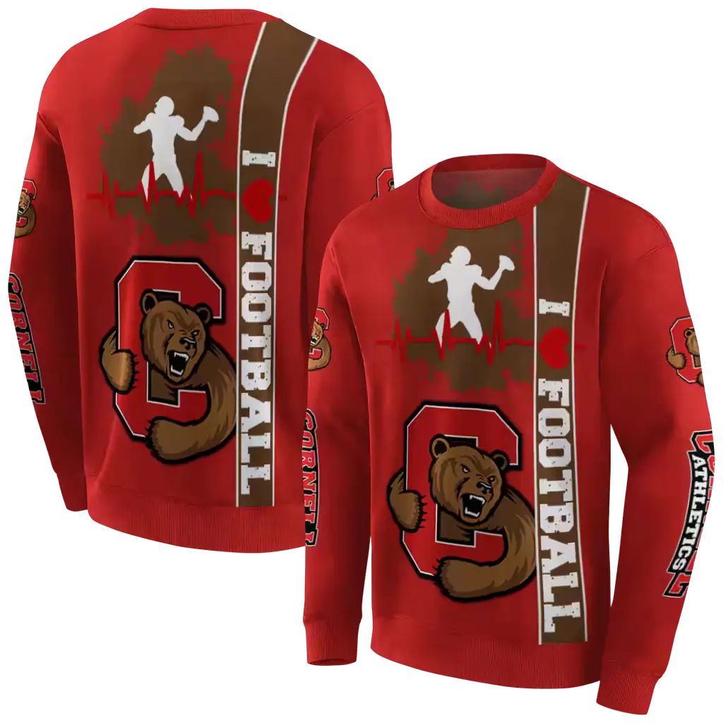 cornell big red football heartbeat red hoodie premium grade cornell big red football heartbeat red hoodie premium grade