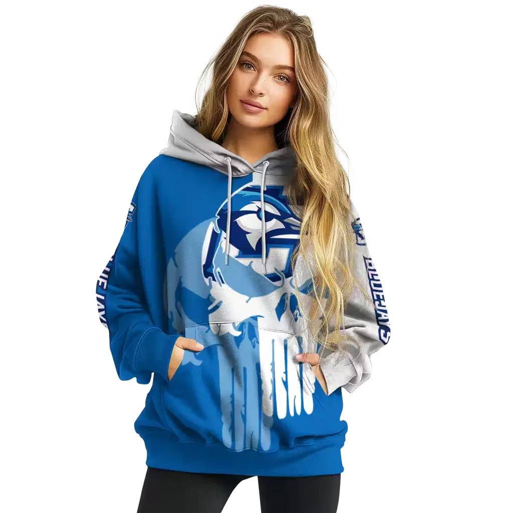 creighton bluejays graphic punisher blue white hoodie high quality creighton bluejays graphic punisher blue white hoodie high quality