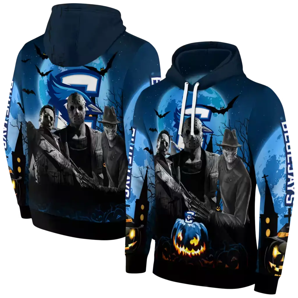 creighton bluejays halloween vibes blue black hoodie fashion forward creighton bluejays halloween vibes blue black hoodie fashion forward