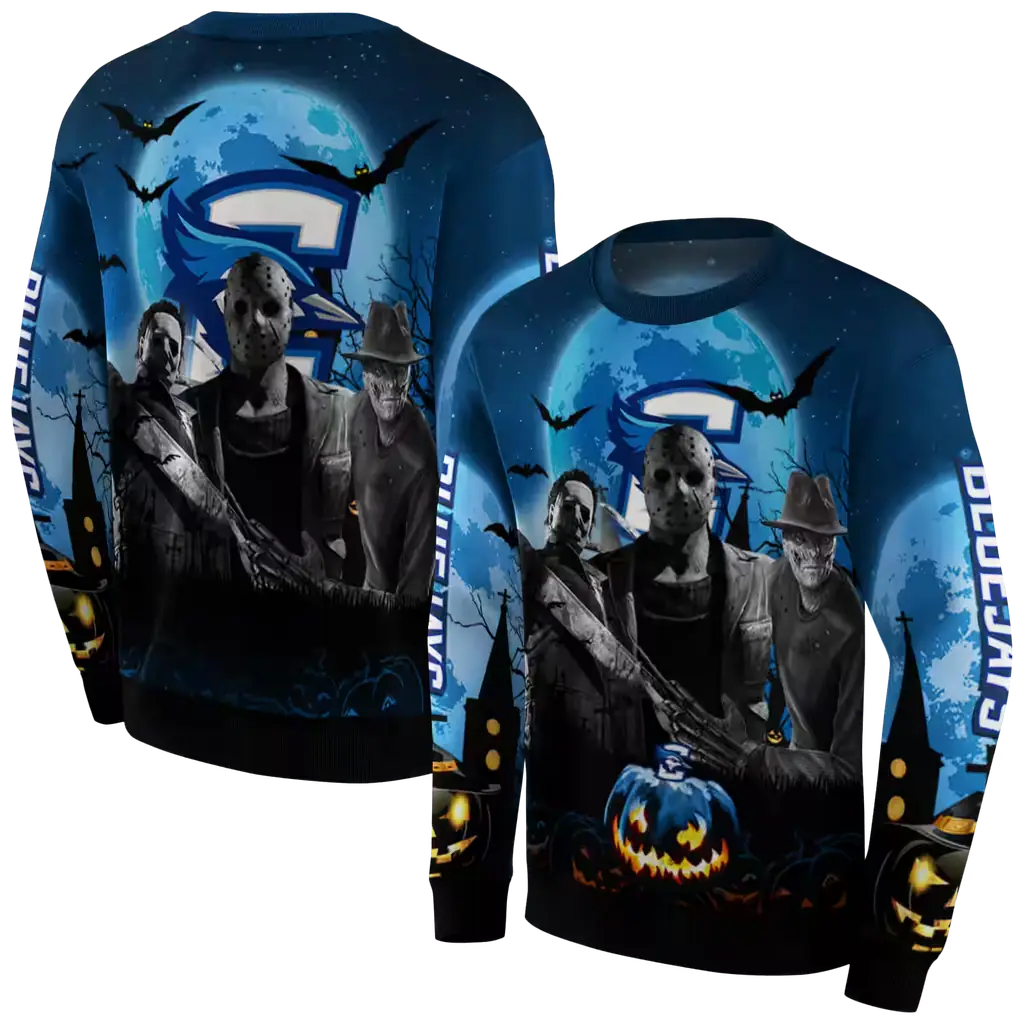 creighton bluejays halloween vibes blue black hoodie premium grade creighton bluejays halloween vibes blue black hoodie premium grade