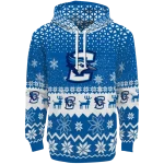 creighton bluejays reindeer motif blue hoodie best selling