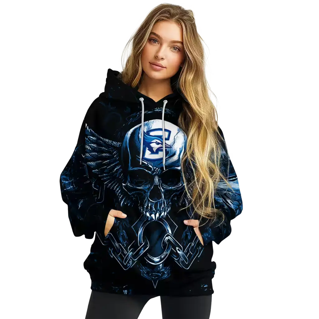 creighton bluejays skull artwork blue black hoodie high quality creighton bluejays skull artwork blue black hoodie high quality