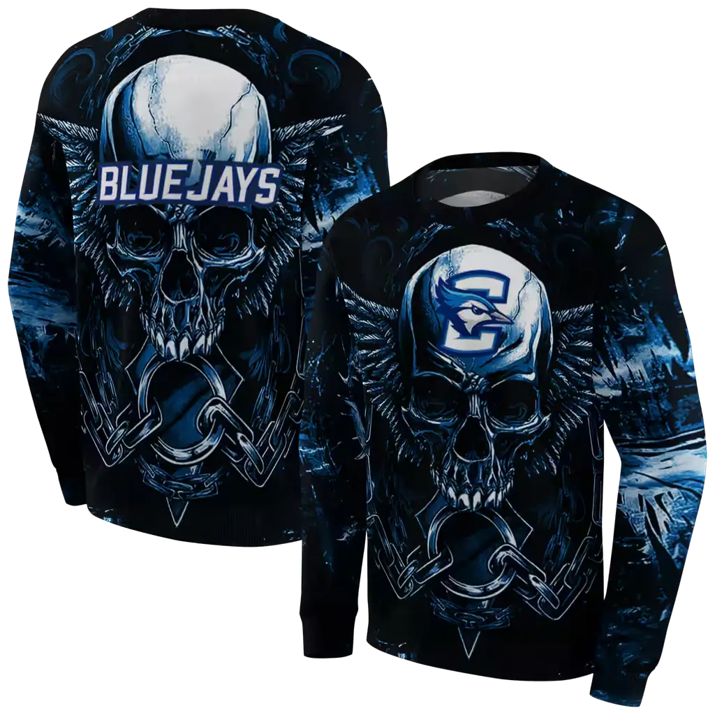 creighton bluejays skull artwork blue black hoodie premium grade creighton bluejays skull artwork blue black hoodie premium grade