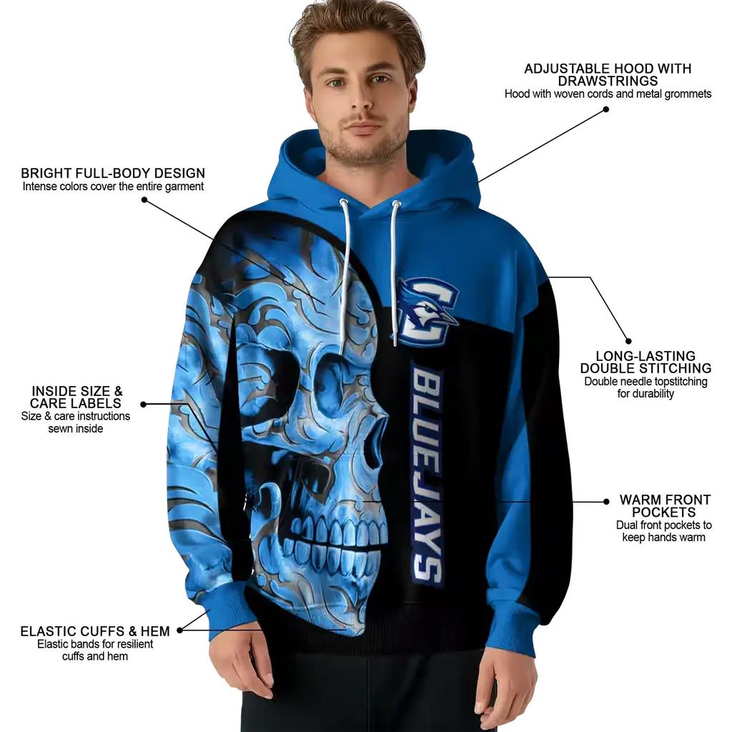 creighton bluejays skull motif blue black hoodie latest model creighton bluejays skull motif blue black hoodie latest model